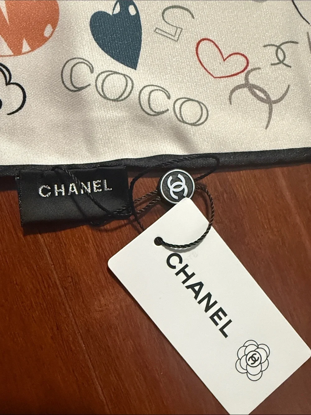 New Chanel White Silk Square Scarf with Multicolor Doodle Motifs